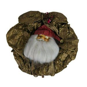 Vintage Santa Claus Primitive Gold Paper Mache Wrapped Twig Wreath